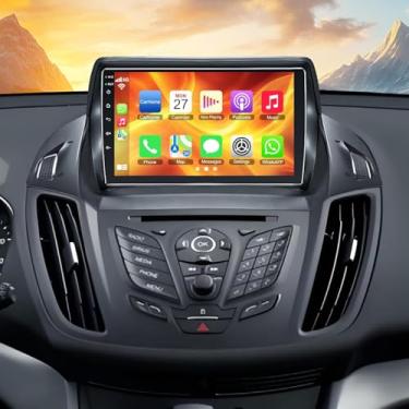 Imagem de Rádio estéreo de carro 4G + 64G para Ford Escape 2013-2019, com Carplay sem fio e Android Auto, Android 15 suporta Bluetooth/controle de voz/GPS/WiFi/SWC/FM, tela sensível ao toque IPS de 22 polegadas