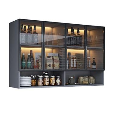 Imagem de Armário de parede de banheiro com sensor de luz, armários de armazenamento de garagem ou lavanderia, rack de exibição de vidro temperado, para cozinha de jantar, banheiro, sala de estar (tamanho: 60 *