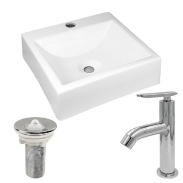 Imagem de Kit Cuba Para Banheiro Lavabo De Apoio Branca Com Torneira e Válvula Pop