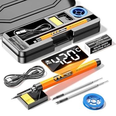 Imagem de Kit de Ferro Solda Sem Fio Recarregável via USB com Display Digital Temperatura Ajustável Bateria 1000mAh Ferramenta Portátil Aquecimento Rápido Inclu