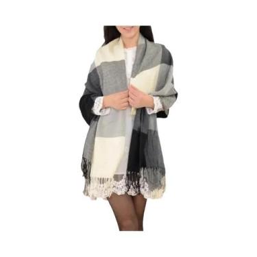 Imagem de Cachecol Feminino De Inverno Quente E Grosso Com Padrão Xadrez Imitaçã
