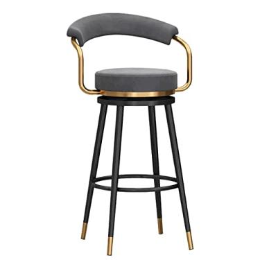 Imagem de Banquetas de veludo com encosto - Banquetas de bar de arte de ferro elegantes para balcão de ilha de cozinha, cadeiras de jantar estofadas com apoio para os pés - Complementa perfeitamente a decoração