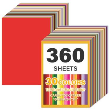 Imagem de 360 folhas de papelão colorido de 21,6 cm x 28 cm, 30 cores sortidas, papel para impressão, cartão colorido para artesanato DIY, decorações de festa, desenho (180 g/m²/29,5 kg)
