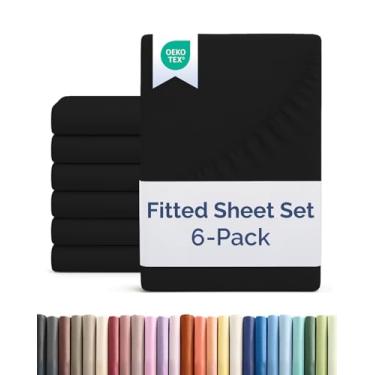 Imagem de Lençol Queen Size com elástico – Pacote com 6 lençóis de solteiro – serve para colchões de até 40,6 cm de profundidade – extra macio, respirável e refrescante – qualidade hoteleira, sem desbotamento