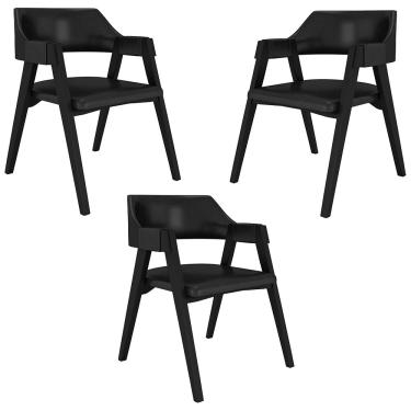Imagem de Kit 3 Cadeiras Sala de Jantar e Jogos Carteados Madeira Maciça Poker PU Preto/Preto G42 - Gran Belo