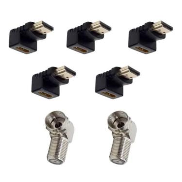 Imagem de Kit 5 Plugs Hdmi 90° +2 Plugs De Antena Em L 90° para tv Parede