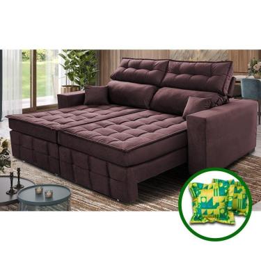 Imagem de Sofá Retrátil E Reclinável 2,20m Molas Ensacadas E Costura Tripla Cama Inbox Japão Velusoft Vinho