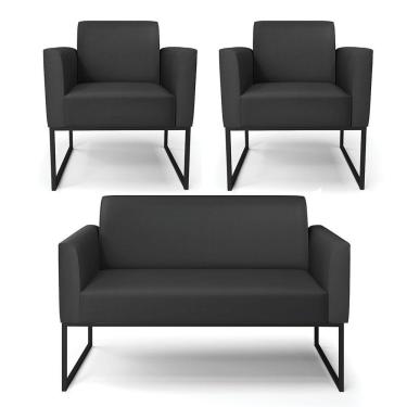 Imagem de Sofá Namoradeira Com 2 Poltronas Base Industrial Preto Marisa Corino D03 - D\'rossi Cor Preto