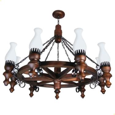 Imagem de Lustre Muller Roda Carroça 9 Lâmpadas Envelhecido 909e