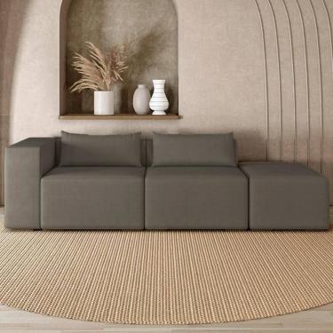 Imagem de Sofá 4 Lugares 303cm com Puff Direito Fay Veludo Marrom Z55 - Mpozenato