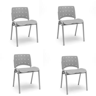 Imagem de Kit 04 Cadeiras Fixas 4 pés Ergoplax Plaxmetal Cinza
