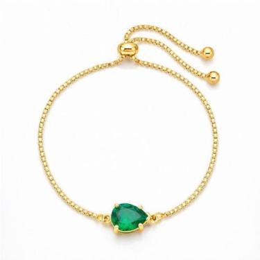 Imagem de Pulseira Regulável Gota Zircônia Turmalina Banhado a Ouro - Lazzuli Jo