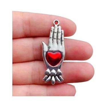 Imagem de Pingente Sagrado Coração Gótico Esmaltado Banhado a Prata 10 Peças DIY