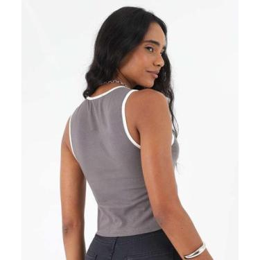 Imagem de Blusa Regata Feminina Frase Listras Marisa Cinza-75184, Cinza, P