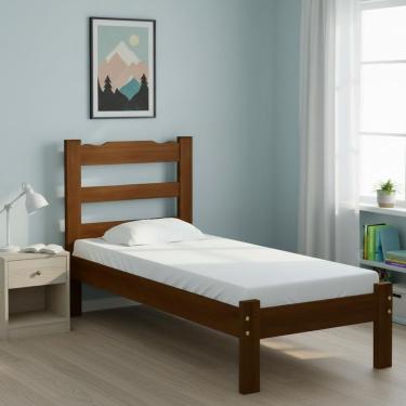 Imagem de Cama Solteiro Esmeralda Em Madeira Maciça Reforçada Castanho