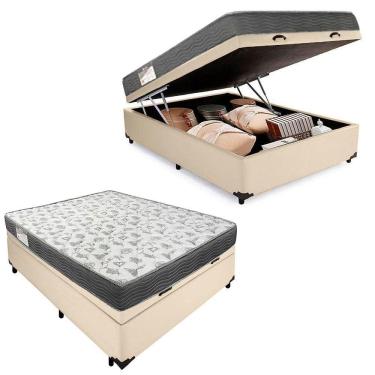 Imagem de Cama Box Baú Casal Sintético + Colchão De Espuma D33 - - 138cm Bege
