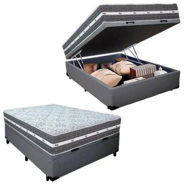 Imagem de Cama Box Baú Casal Sintético + Colchão Black Graphite Molas Ensacadas 
