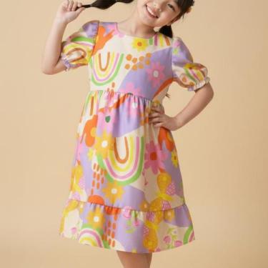 Imagem de Vestido Ternura Infantil Menina Manga Princesa Estampado Colorido - Cr