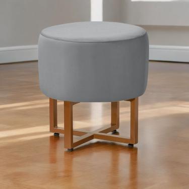 Imagem de Puff Banqueta Pequim Redondo com Assento em Espuma e Revestimento em Veludo Cinza