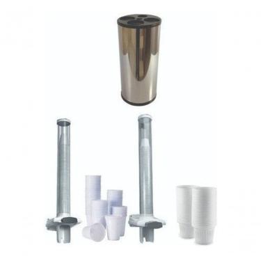Imagem de Kit Lixeira e Dispensador de Copos Lixeira Copos + Dispensador para Água e Café em ABS PVC Aço Inox com Fixação