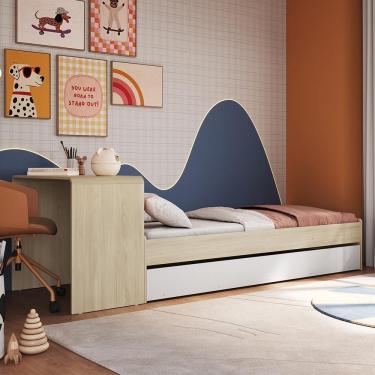 Imagem de Cama Solteiro Infantil Com Auxiliar 188x78cm Escrivaninha Infix Carvalho-branco C06 - Mpozenato