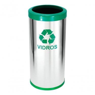 Imagem de Lixeira Coleta Seletiva 30L em Aço Inox com Aro Plástico para Resíduos Recicláveis Verde