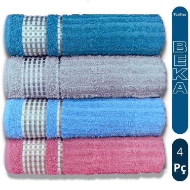 Imagem de Kit 4 Toalhas de Banho 4 Toalhas Beka 100% Algodão 350g-m2 Canelada Mega-absorção Liso-...