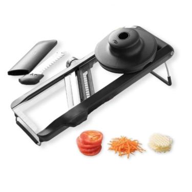 Imagem de Mandoline 4 em 1 Fatiador Cortador Regulável 4 Cortes em Polipropileno e Aço Inoxidável com Plataforma de Vidro e 4