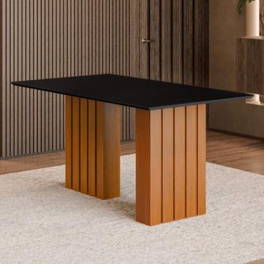 Imagem de Mesa De Jantar Com Vidro 6 Lugares Multimóveis Cr50232 Cinamomo-preto