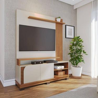 Imagem de Estante Home para TV Jurerê 65" 152CM MDF MDP com Portas e Nichos Off White Freijó