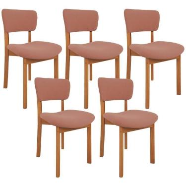 Imagem de Kit 05 Cadeiras Para Sala De Jantar Cozinha Living Estofada Dara L02 Suede Rosê - Lyam Decor