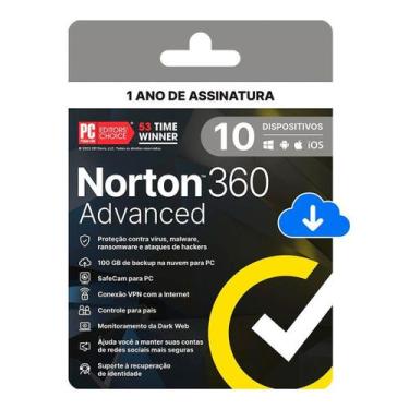 Imagem de Antivírus Norton 360 Advanced 10 Dispositivos 1 ANO 100GB Cloud VPN ES