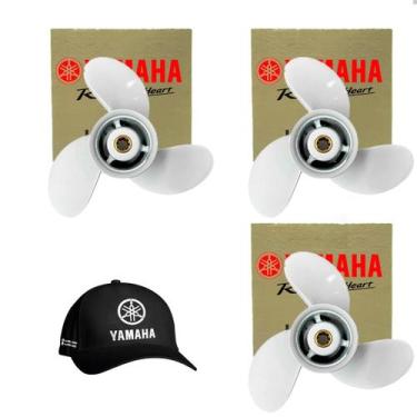 Imagem de Hélice Para Motor de Popa Yamaha 15hp 9.1 4 x 10.1 2 Kit Com 3 Boné Gr
