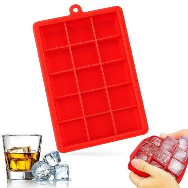 Imagem de Forma Gelo Silicone 15 Cubos Vermelha Yab Bandeja Flexível Cubo Grande