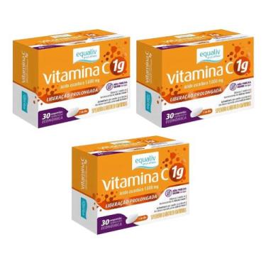 Imagem de Kit 03 Vitamina C 1g Liberação Prolongada 30 Cpr  Equaliv