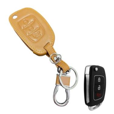 Imagem de Capa em Couro Chaveiro Chave Canivete 3 Botão Hyundai Tucson Sonata Sa