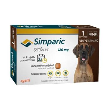 Imagem de Anti Pulgas Zoetis Simparic 120 Mg Para Cães 40,1 a 60 Kg