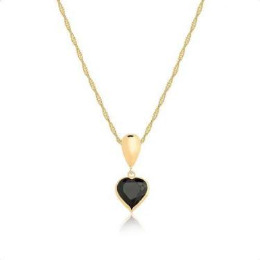 Imagem de Cordão Feminino Ouro 18k Pingente Gota e Coração 40cm - Dreamfactoryjó