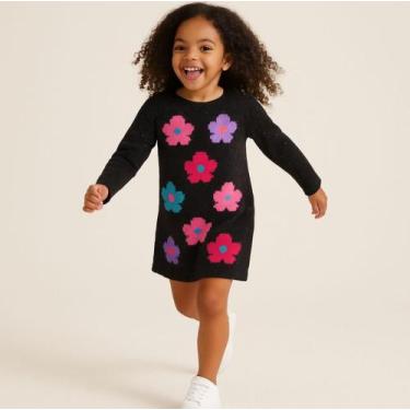 Imagem de Vestido Infantil em Fios de Mousse com Flores Coloridas - Donna Alexia