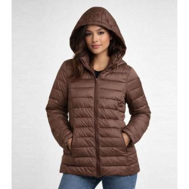 Imagem de Jaqueta Puffer Feminina Com Capuz Sea Surf Marrom, P, Marrom