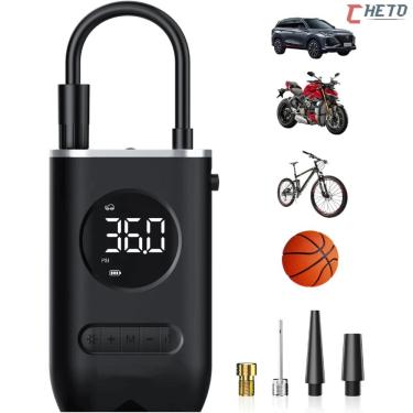 Imagem de Mini Compressor de Ar Portátil Digital USB Recarregável Calibrador de Pneu com Lanterna e Bateria 2000mAh