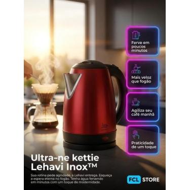 Imagem de Chaleira Elétrica Inox Vermnalha Lehavi 1,8L 127V Ferve Agua Cha Café