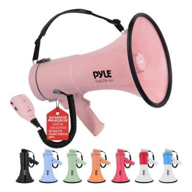 Imagem de Megafone Pyle Alta Potência 50W Recarregável Sirene Gravação Aux, ROSA