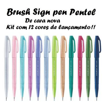 Imagem de Kit Caneta Pentel Brush Sign Pen c/ 12 Cores Pastel
