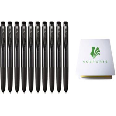 Imagem de ACEPORTE Uni-Ball Signo RT1 0,28 mm – Caneta de Gel Preta com Ponta Extra-Fina e Fluxo de Tinta Suave – Pacote com 10 Unidades, Inclui Conjunto de Notas Adesivas