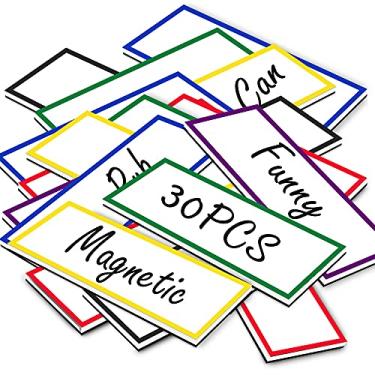 Imagem de MAKUANG 30 etiquetas magnéticas apagáveis a seco para quadro branco, 3,8 x 10 cm, tiras magnéticas, placas para quadro branco, sala de aula, armário, geladeira, prateleiras de metal, artesanato
