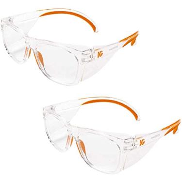 Imagem de Óculos de segurança Kleenguard Maverick com escudos laterais intergrados (2 pares), 49301 Clear Anti-Fog Lens with Clear Frame and Orange Tips