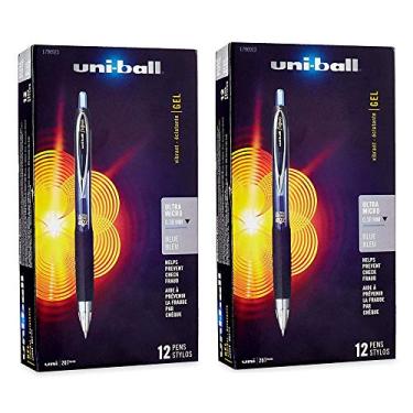 Imagem de Canetas de gel retráteis Uni-ball 207, ponta ultramicro (0,38 mm), azul, 24 unidades