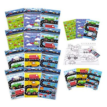 Imagem de Conjunto de livros de colorir para trens e construções de veículos de transporte com giz de cera para lembrancinha de festa, pacote com 12