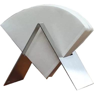 Imagem de Suporte de papel de filtro de café aço inoxidável recipiente de armazenamento de papel de café rack dispensador de filtro de café suporte de papel (cor: prata)